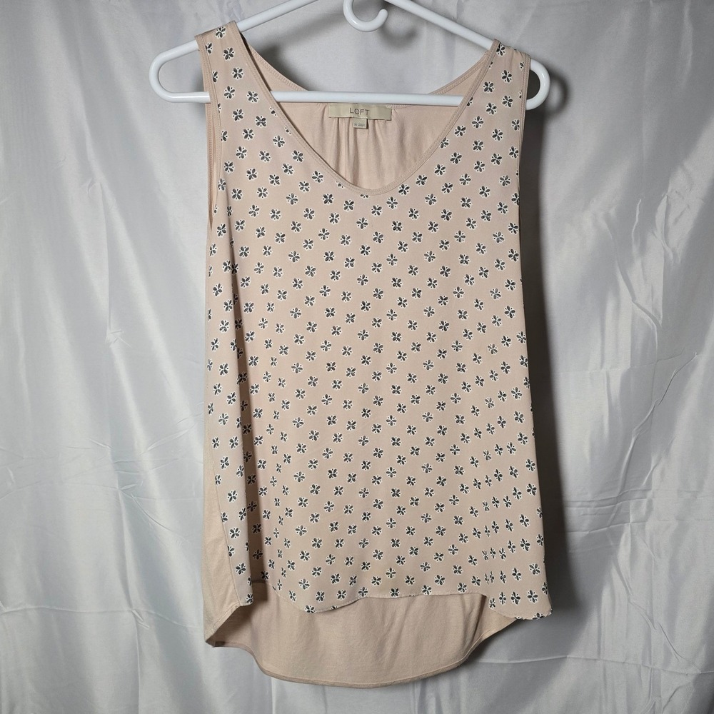 Loft Womens XS Beige Floral High Low Sleeveless Blouse boho indie